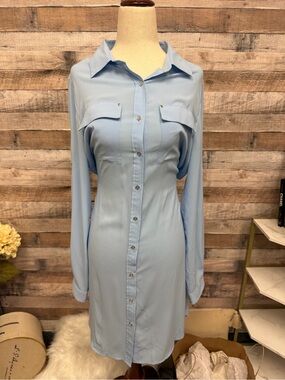 Calvin Klein Blue Long Sleeve Button Down Dress 6